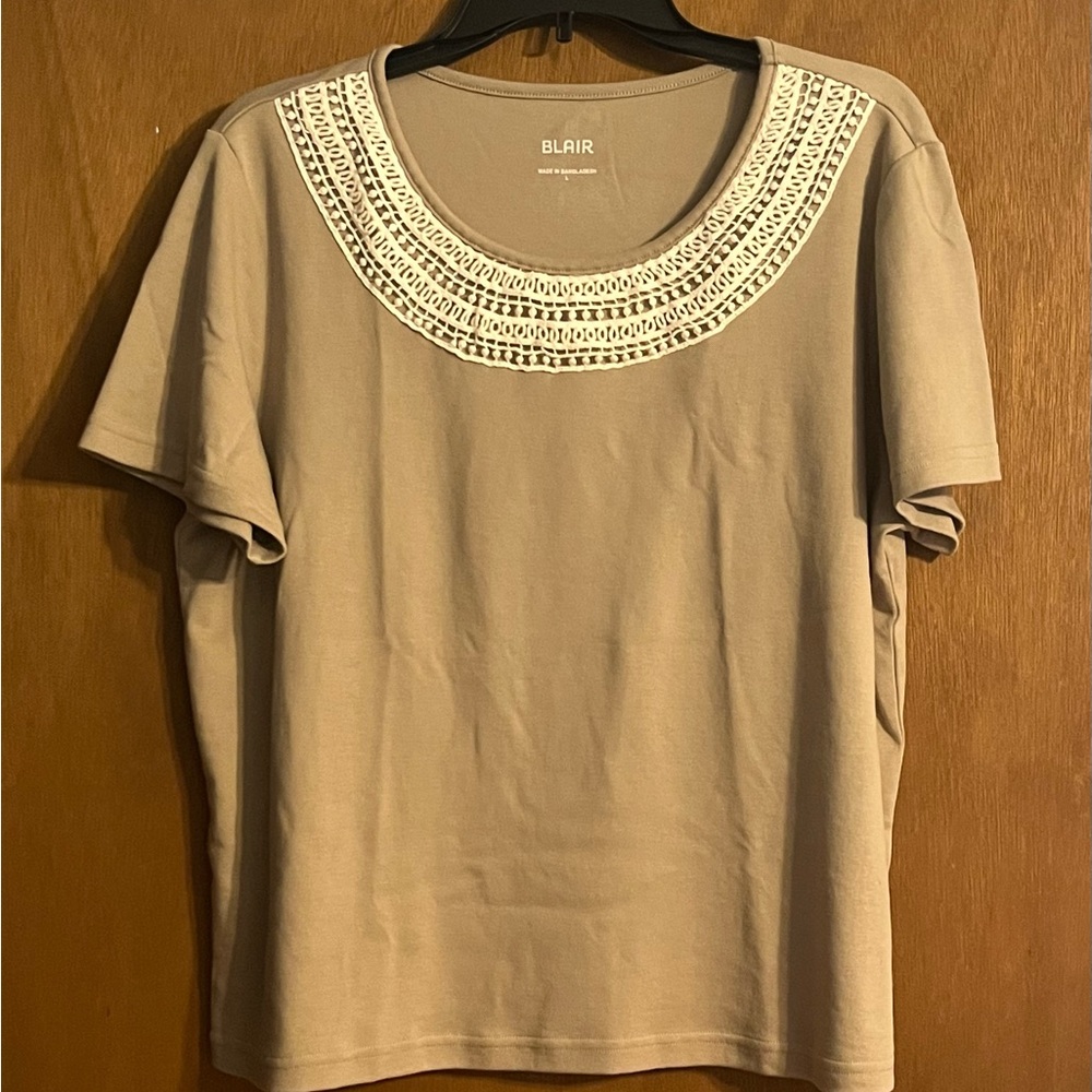 Blair Tan Embellished Short Sleeve T-Shirt